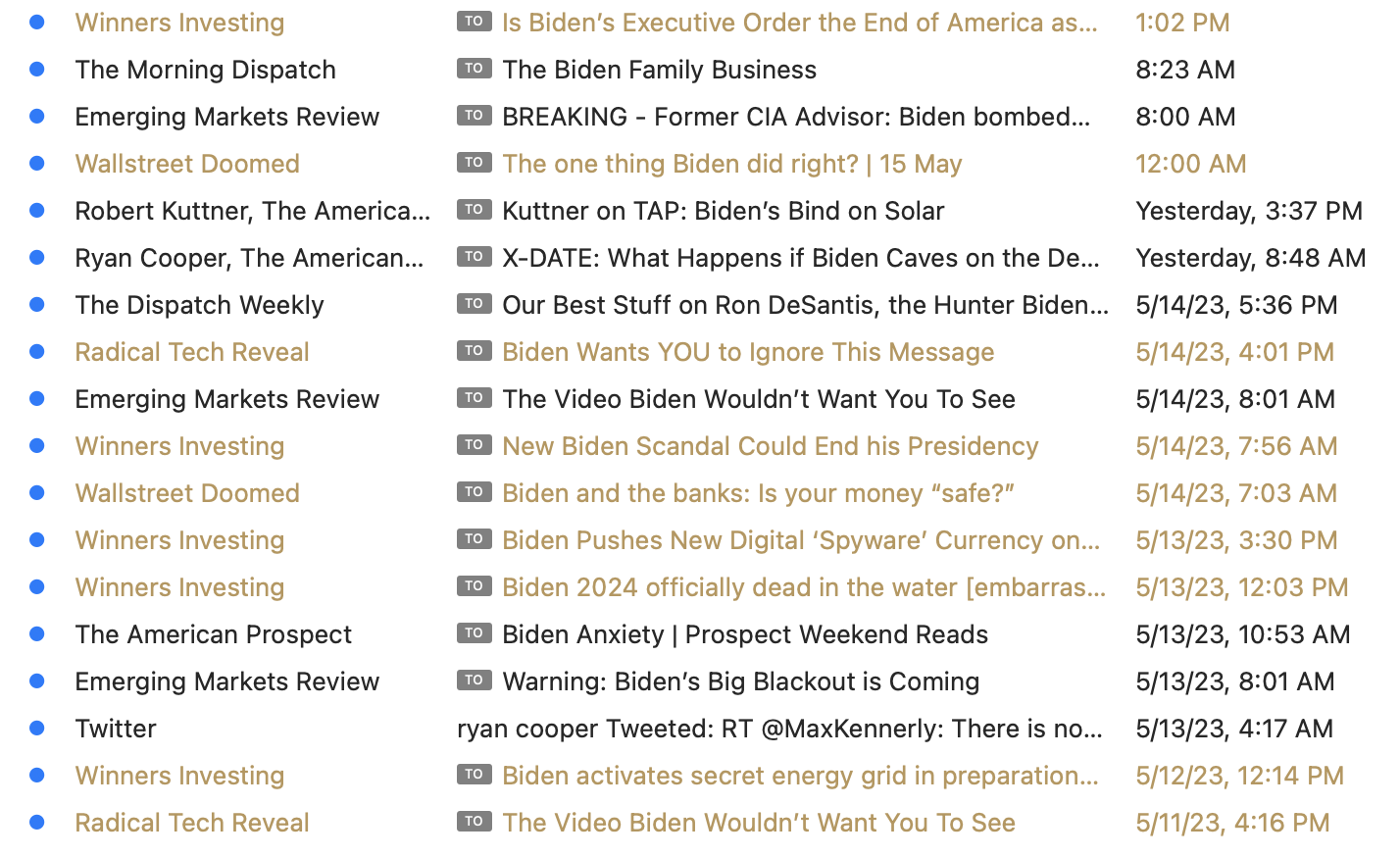 Filtering an e-mail inbox on 