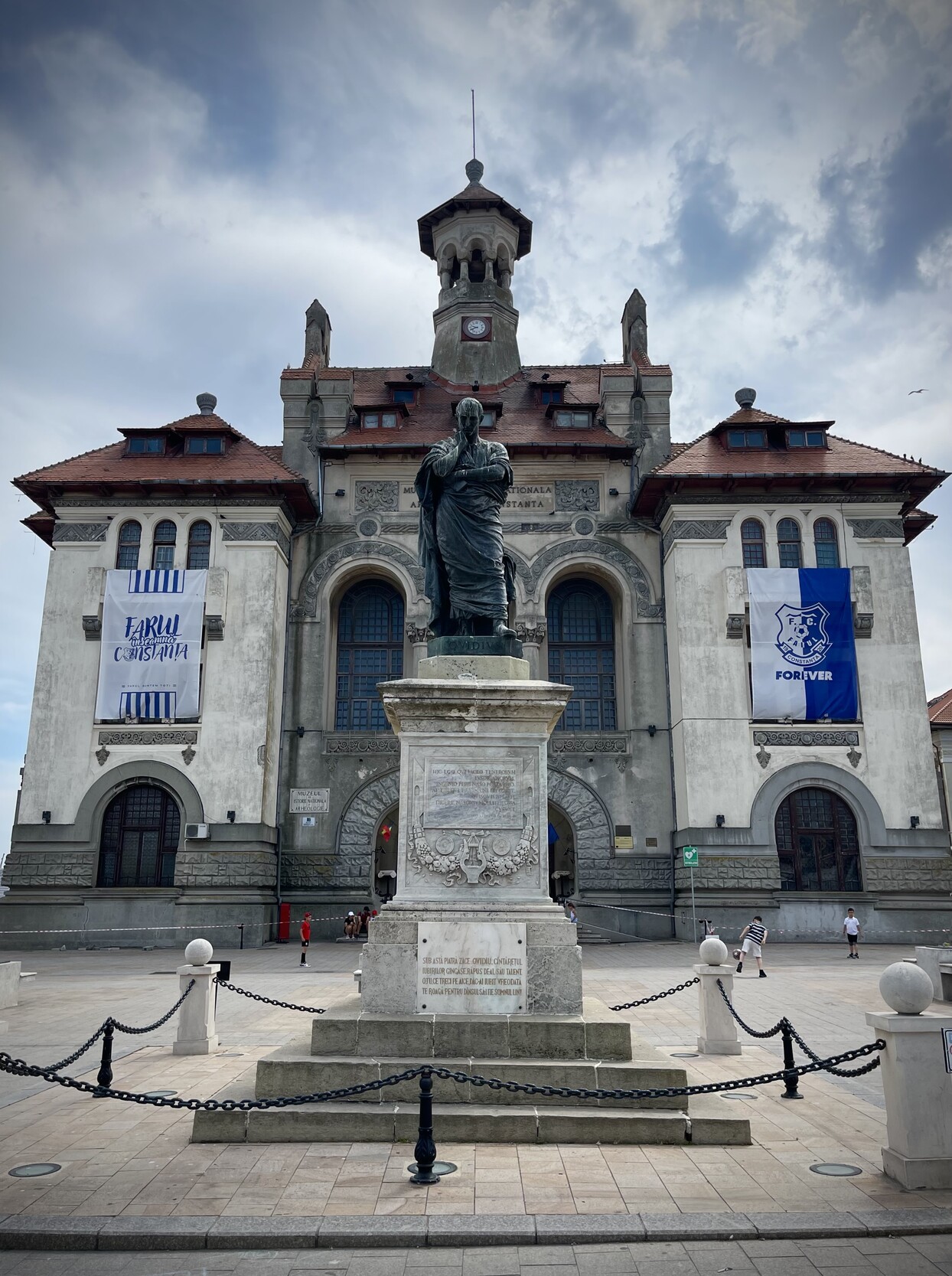 A sculpture of Ovid surveils Piata Ovidiu (Ovidiu Square) in Constanța, Romania.
