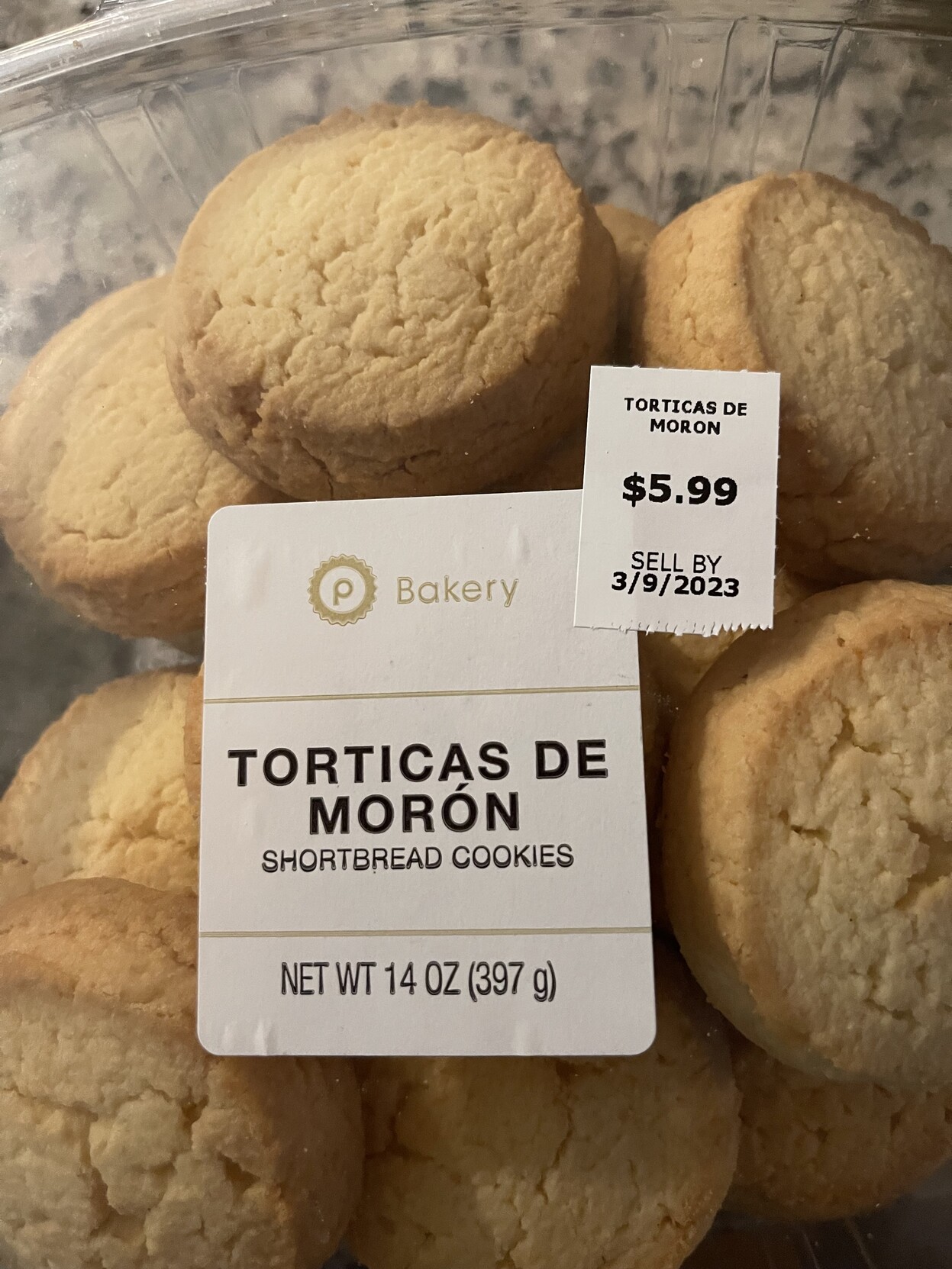 photograph of cookies in packaging, called “torticas de moron, shortbread cookies”